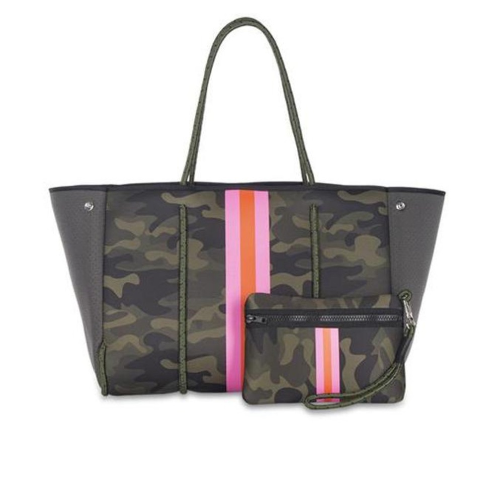 Haute Shore - Greyson Showoff Neoprene Tote© w/ wristlet in Camo with Hot Pink!